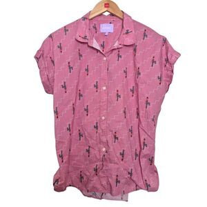 Bonobos Women's Riviera Button-up Shirt Pink Staircase Plus Size XXL